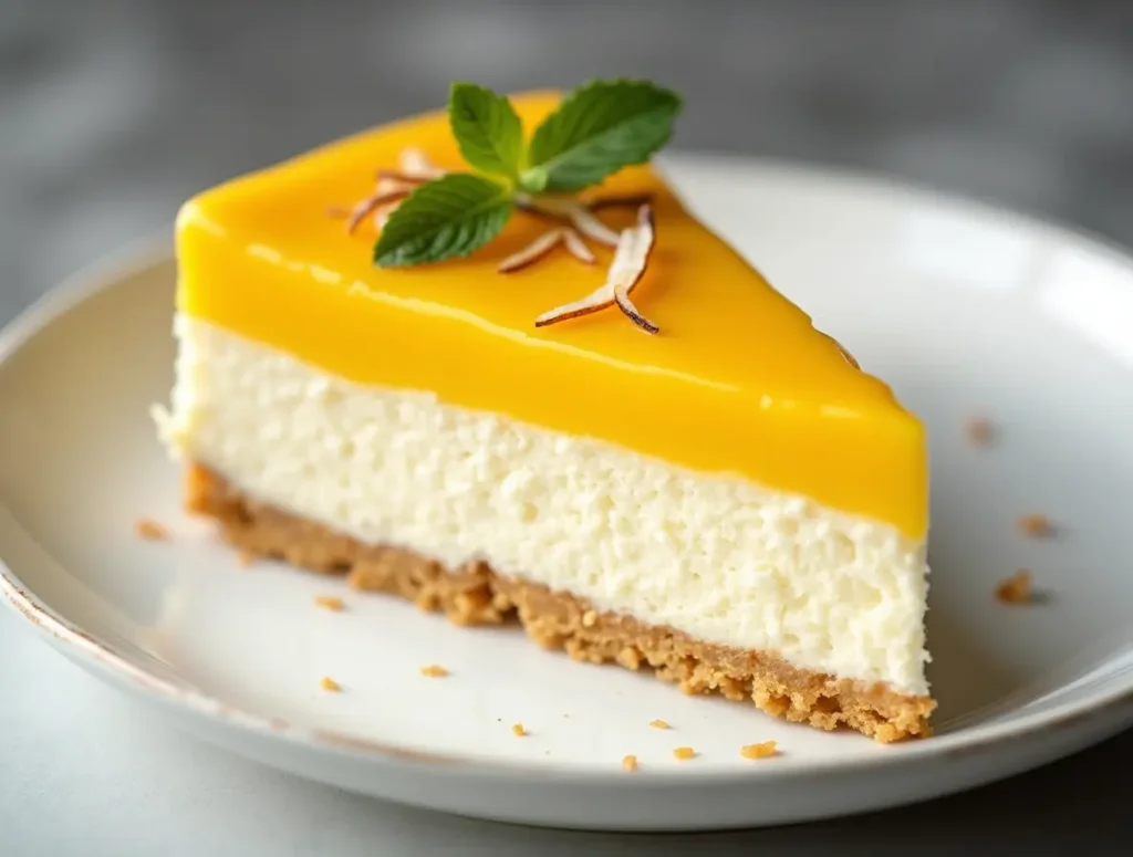 Mango Panna Cotta Coconut Cheesecake